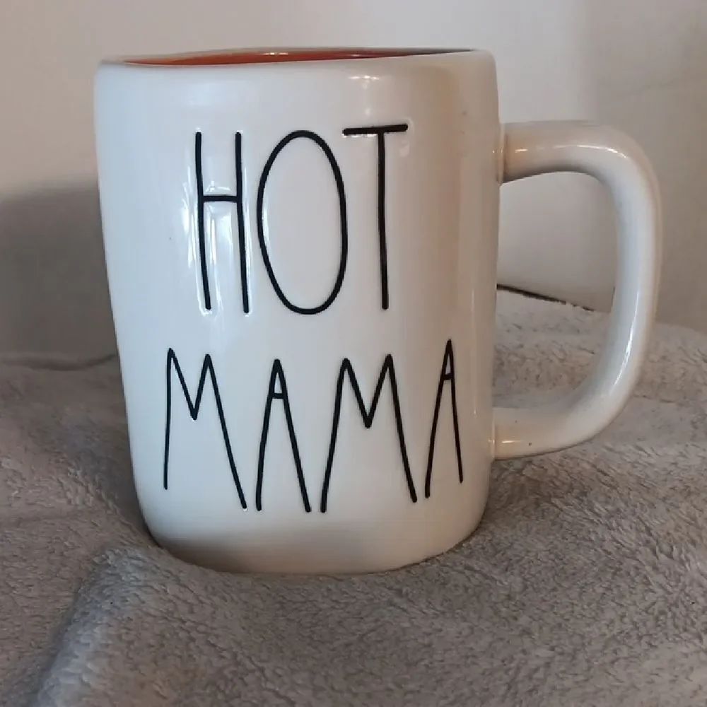 Rae Dunn Cream Mug with Black 'Hot Mama' Text